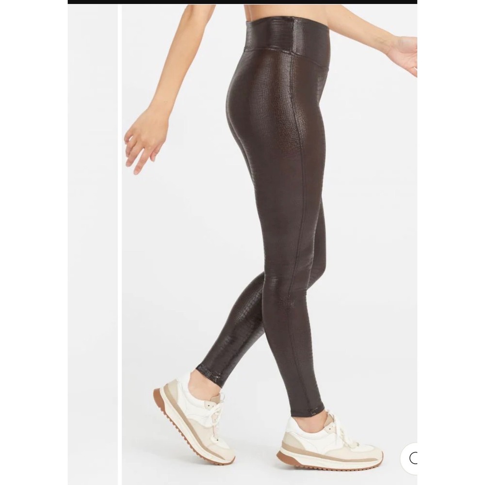 SPANX Faux Leather Croc Shine Leggings Womens Small High Waisted‎ Tummy Control